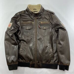 Levi’s Leather Bomber Jacket Sherpa Lining Brown Men’s Size L